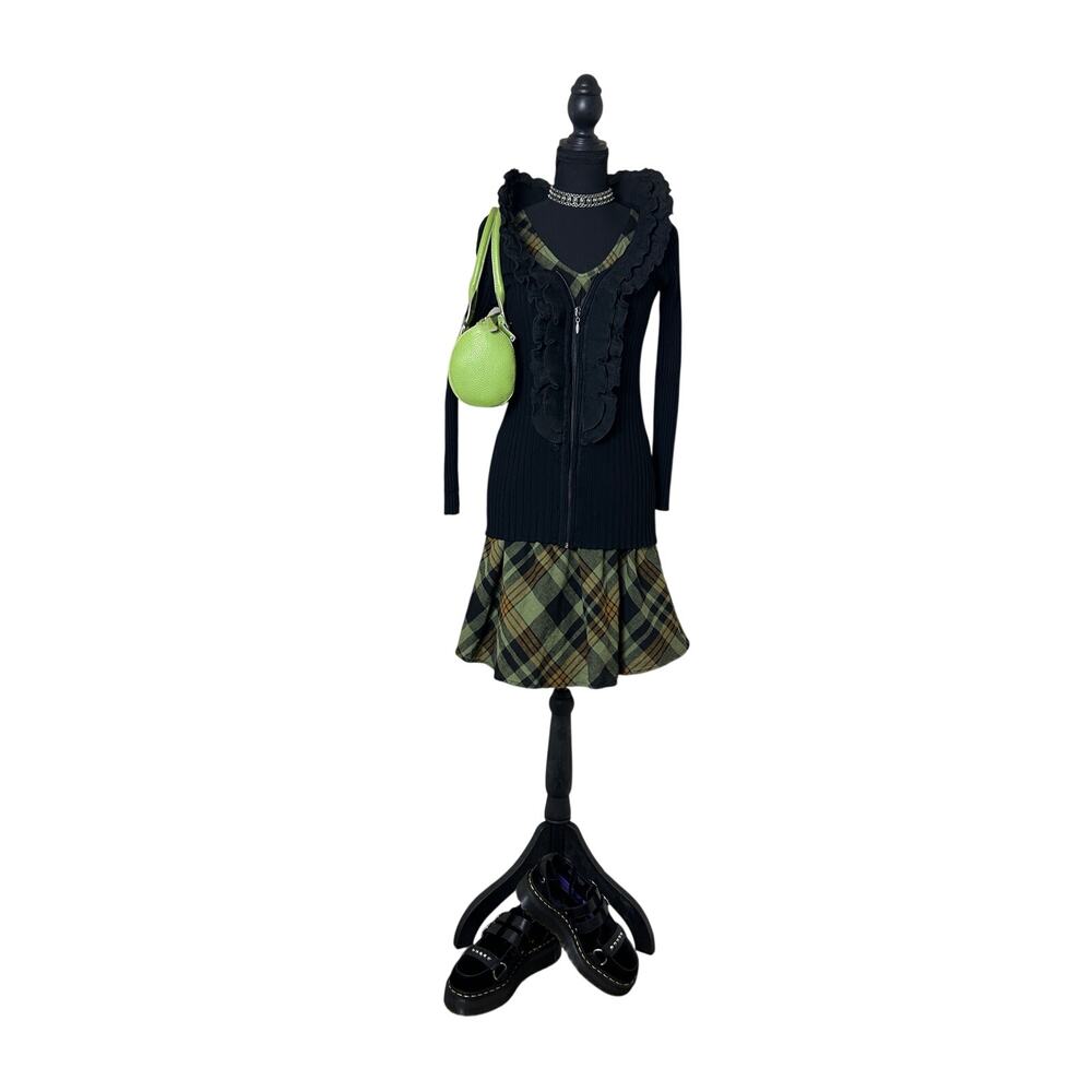 Euro Grunge Belldini Knit Ruffle Trim Zip-Up Cardigan – Size S/M